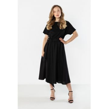 Rochie midi dama -  in - cordon in talie - negru