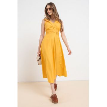 Rochie midi din amestec de bumbac Galizia - Galben sofran