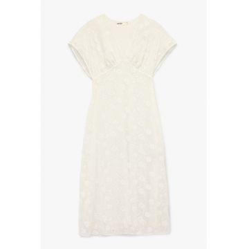 Rochie midi din dantela cu decolteu in V - Alb murdar