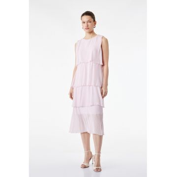 Rochie midi din sifon cu model stratificat - Roz pastel