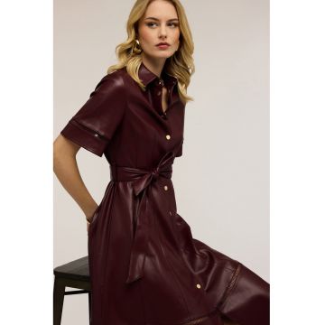 Rochie midi evazata cu nasturi - Visiniu