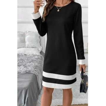Rochie midi -  model cu dungi - textil - Negru