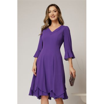 Rochie midi mov din voal cu croi lejer si decolteu in V