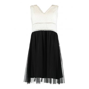 Rochie mini cu decolteu in V - Negru/Alb murdar