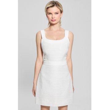 Rochie mini cu decolteu rotund si croiala inA - Alb fildes