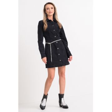 Rochie mini cu guler clasic - Negru stins