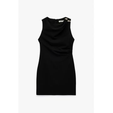 Rochie mini fara maneci cu drapaj frontal - Negru