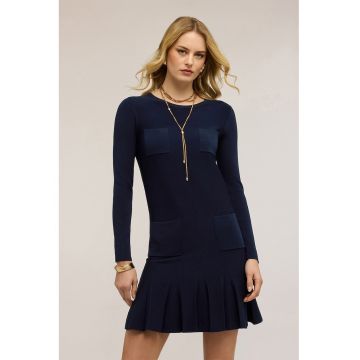 Rochie mini tricotata fin cu pliuri - Bleumarin