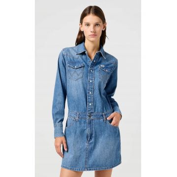 Rochie  mulata - albastra - bumbac - cu buzunare si fermoar