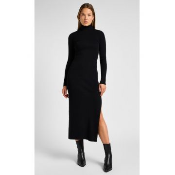 Rochie  mulata - cu guler inalt si slit - neagra - bumbac -