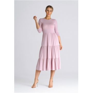 Rochie mulata  cu volane - 3/4 - viscoza - Roz