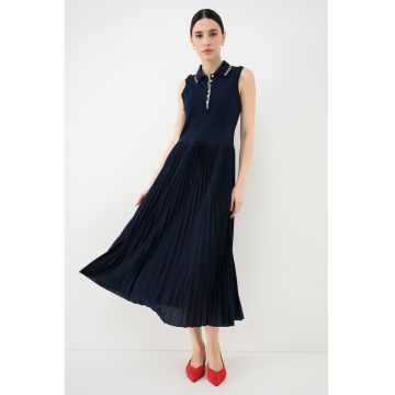 Rochie polo cu pliuri - Bleumarin