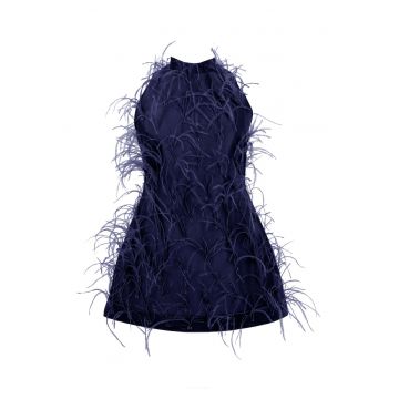 Rochie scurta cu pene ALMEEA - Bleumarin
