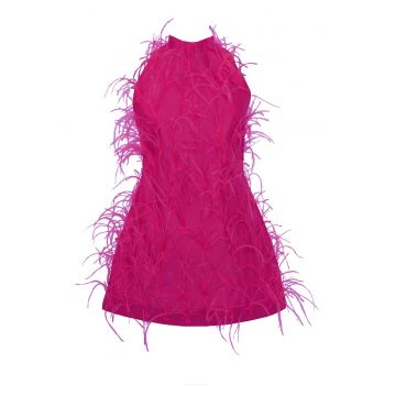 Rochie scurta cu pene ALMEEA - Fucsia