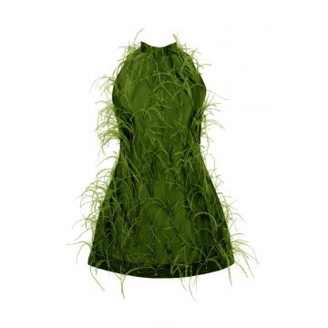 Rochie scurta cu pene ALMEEA - Kaki