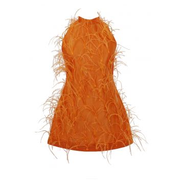 Rochie scurta cu pene ALMEEA - Portocaliu