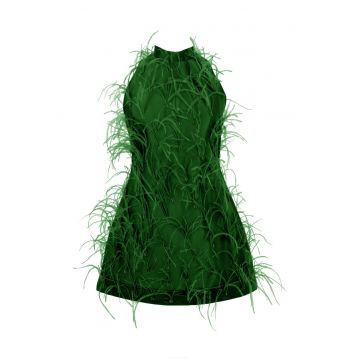 Rochie scurta cu pene ALMEEA - Verde