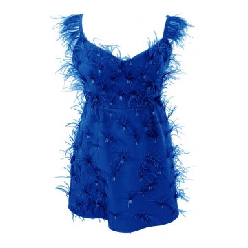 Rochie scurta cu pene OLYMPIA - Albastru electric