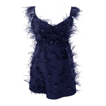 Rochie scurta cu pene OLYMPIA - Bleumarin