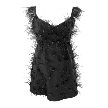 Rochie scurta cu pene OLYMPIA - Negru