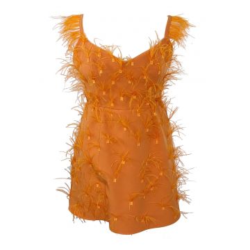 Rochie scurta cu pene OLYMPIA - Portocaliu