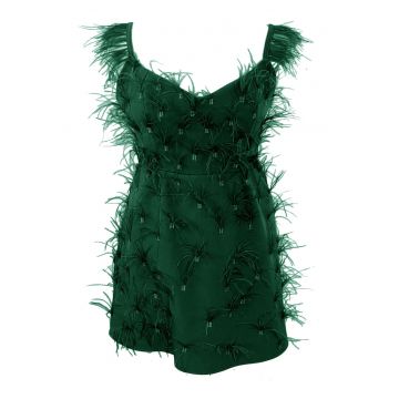 Rochie scurta cu pene OLYMPIA - Verde
