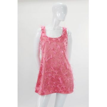 Rochie scurta de seară cu pene CLEO - Roz somon