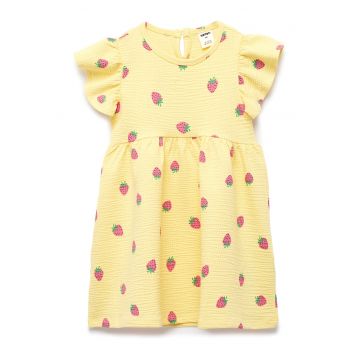 Rochie scurta din amestec de bumbac cu capsune - Galben