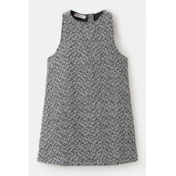 Rochie scurta din tuid si lurex - Alb murdar/Gri antracit