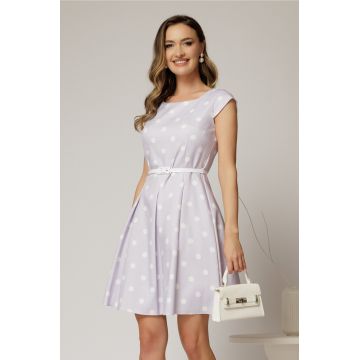 Rochie scurta lila in clos cu buline si curtea in talie