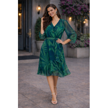 Rochie scurta verde din voal cu anchior si cordon in talie