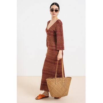 Rochie stralucitoare cu decolteu in V - Rosu/Auriu