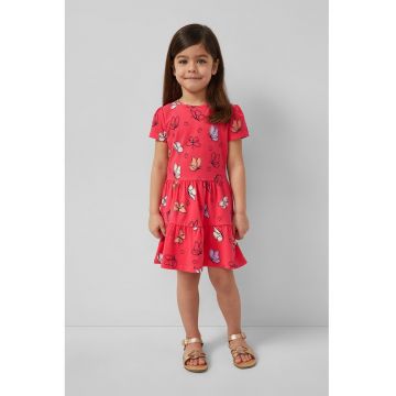 Rochie stratificata cu maneci scurte si model - Portocaliu/Roz