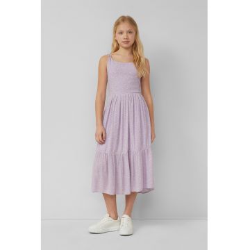 Rochie stratificata cu model floral - fara maneci - Verde/Lila