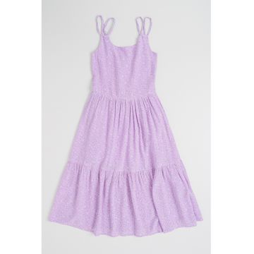 Rochie stratificata cu model floral - fara maneci - Verde/Lila