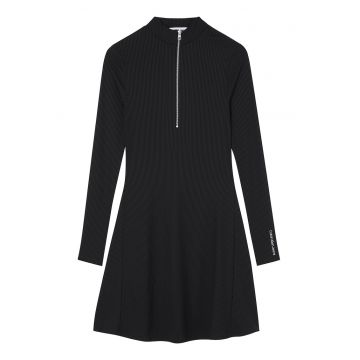 Rochie striata cu fenta cu fermoar - Negru