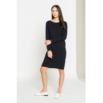 Rochie tip pulover din bumbac organic cu broderie logo discreta - Negru
