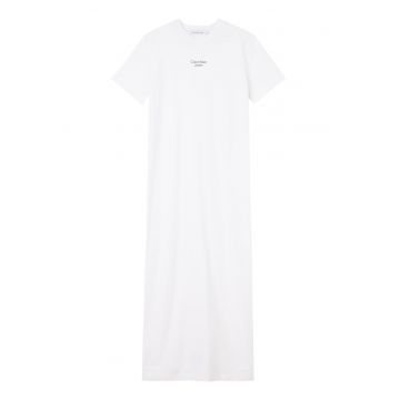 Rochie tip tricou de bumbac organic cu slituri laterale - Alb