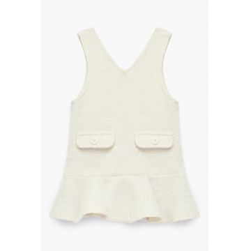 Sarafan din tuid cu decolteu in V - Alb murdar