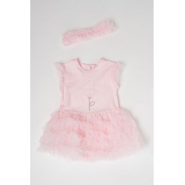 Set de rochie cu tutu si bentita - Roz pastel