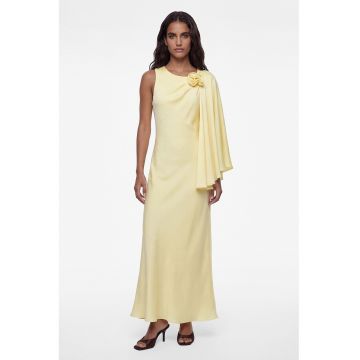 Rochie maxi de satin cu aplicatie florala - Galben
