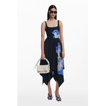 Rochie asimetrica cu decolteu patrat adanc - Negru