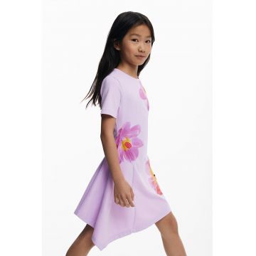 Rochie asimetrica cu imprimeu floral - Violet/Roz