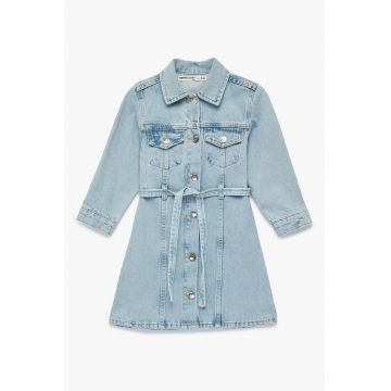 Rochie-camasa de denim cu maneci lungi - Albastru deschis