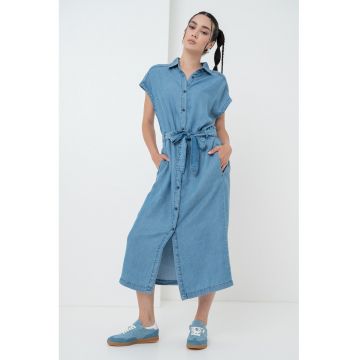Rochie-camasa din chambray din lyocell - Albastru prafuit