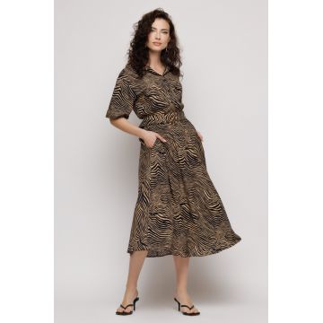 Rochie camasa midi animal print cu curea