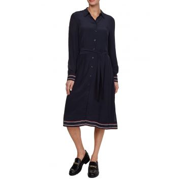 Rochie-camasa midi cu detalii in dungi - Bleumarin