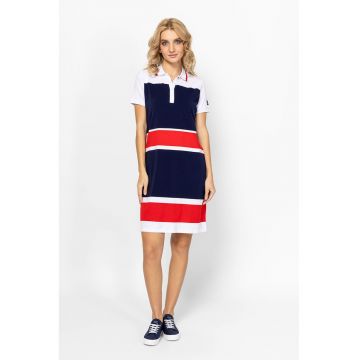 Rochie-camasa scurta Vecra - Alb/Rosu vermillion/Bleumarin