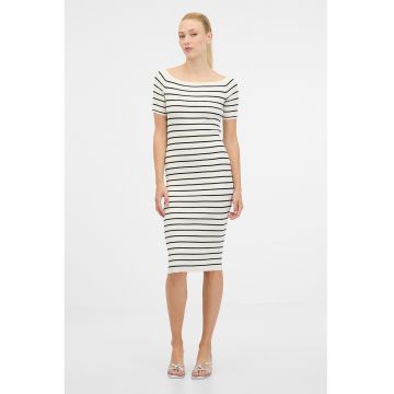 Rochie cambrata in dungi - Albastru ultramarin/Alb murdar