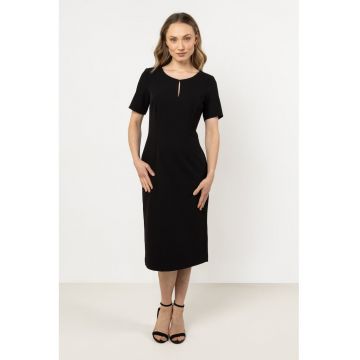 Rochie clasica midi cu maneci scurte - - Negru
